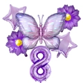 Detailed set of purple butterfly and number 8 foil balloons for party decorations - Purple Butterfly Number 8