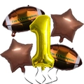 Dettaglio set palloncini Super Bowl con numero 1 dorato e forme di football - Primo Numero Rugby Stella