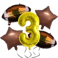 Set da 5 palloncini in alluminio football americano con scritta champion e numero 3 per feste - Terzo Numero Rugby Stella