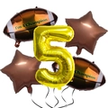 Super Bowl theme football balloon set with golden number 5 and champion star balloons - Fifth Number Style Rugby Star