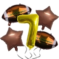 Close-up of Super Bowl party balloon kit with number 7 and champion football balloons - Seventh Number Style Rugby Star