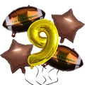 Detailed set of football theme balloons with gold number 9 and star shaped decorations - Ninth Number Style Rugby Star