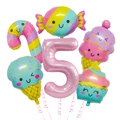 6-piece ice cream dessert foil balloon set with pink number 5 for kids party decor - Set 5 (Number 5)