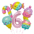 Ice cream and candy theme party balloon set with large pink number 6 foil balloon - Set 6 (Number 6)