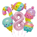 Pastel candy and ice cream foil balloon set with a large pink number 8 for kids birthdays - Set 8 (Number 8)