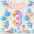 3. Geburtstag Set mit Regenbogen-Zahl 3, Sternballons und Happy Birthday Banner für Kinder - Farbverlauf Nummer 3 Stil (5215883364472)