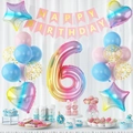 Rainbow gradient number 6 balloon set with star hearts and happy birthday banner - Gradient Number 6 Style (5215883364475)
