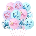 Detail of macaron butterfly balloons with Happy Birthday prints for party decor - Butterfly Print Style C