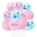 Detail of pink and purple butterfly balloons with Happy Birthday prints for party decor - Butterfly Print Style E