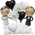 Kit de ballons de mariage avec mariés, cœurs en alu et imprimés Mr & Mrs pour fête - Ensemble de Décoration de Mariage Mariée et Marié