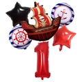 Pirate ship theme balloon set with red number one for kids birthday party decor - Set 1