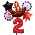 Pirate ship balloon set with large red number 2 and nautical themed foil balloons - Set 2