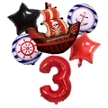 Detailed set of pirate ship balloons and red number three for kids birthday party decoration - Set 3
