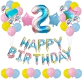 Detail of rainbow gradient number 2 and Happy Birthday foil balloons for toddler parties - Number 2 Style (2)