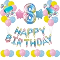Detail view of rainbow gradient 8 balloon set with colorful macaron latex decorations - Number 8 Style (8)