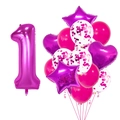 Pink and purple first birthday balloon set with number one, hearts, and sequin latex - Number 1 Set