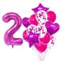 Detail of pink and purple party set with number 2 balloon and confetti latex balloons - Number 2 Set
