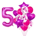Pink and purple number 5 balloon set with sequins and foil hearts for birthday parties - Number 5 Set