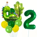 Detailansicht zum 2. Geburtstag mit grünem Dinosaurier, Zahl 2 Ballon und Palmblatt - Dinosaurier Blatt Stil 2 (j041803)