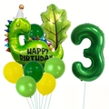Geburtstags-Ballon-Set mit grünem Dino-Thema, großer Zahl 3 und tropischen Blättern - Dinosaurier Blatt Stil 3 (j041803)