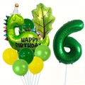 Kit anniversaire thème dinosaure avec ballon chiffre 6 vert et décors de jungle - Style Feuille de Dinosaure 6 (j041803)