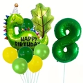 Détail du kit anniversaire dinosaure avec ballon chiffre 8 vert et décors de feuilles - Style Feuille de Dinosaure 8 (j041803)