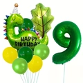 Détail du set de ballons dinosaure vert et chiffre 9 avec feuille de jungle fête - Style Feuille de Dinosaure 9 (j041803)