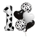 Dettaglio set 6 palloncini numero 1 maculati con cuori bianchi e neri per compleanno - Stile Numero 1