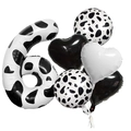 Detail of 40-inch cow print number 6 balloon set with heart and round foil balloons - Number 6 Style