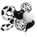 Detail of 40-inch cow print number 9 balloon set with black and white heart foil balloons - Number 9 Style