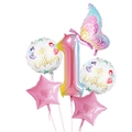 Detalle de set de 6 globos de papel de aluminio mariposa rosa y número 1 de 40 pulgadas - Estilo Número 1 (Conjunto de Mariposas Azules y Rosas 1)