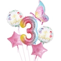 Set de globos arcoíris número 3 con mariposa y estrellas rosas para fiesta de 3 años - Estilo Número 3 (Set de Mariposa Azul y Rosa 3)