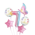 Détail du ballon chiffre 7 de 40 pouces avec décorations de papillon et d'étoiles roses - Style Numéro 7 (Ensemble Papillon Bleu et Rose 7)