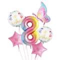 Détails du kit d'anniversaire papillon 6 pièces avec chiffre 8 et ballons étoiles - Style Numéro 8 (Ensemble Papillon Bleu et Rose 8)