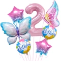 Detailed set of pink number 2 balloon with colorful butterflies and gradient stars - Number 2