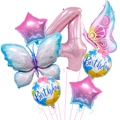 Pink number 4 balloon set with gradient butterflies and stars for 4th birthday party decor - Number 4