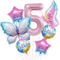 7-piece pink number 5 butterfly balloon set with gradient stars for birthday party decoration - Number 5