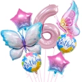 6th birthday balloon set with pink number 6, butterfly and gradient star foil balloons - Number 6