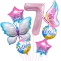 Pink number 7 balloon set with blue butterfly and star foil balloons for birthday party - Number 7