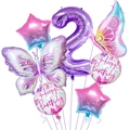 Detail of 2nd birthday purple butterfly balloon set with gradient stars and round balloons - Number 2 Style (Butterfly Set 2)