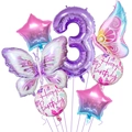 Detail of purple butterfly party balloon set with foil number 3 and gradient star shapes - Number 3 Style (Butterfly Set 3)
