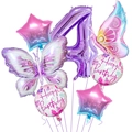 Dreamy 7-piece butterfly and star foil balloon set with purple number 4 for birthday party - Number 4 Style (Butterfly Set 4)