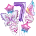 Detail von lila Zahl 7 und Schmetterling-Folienballons für Geburtstagsdeko - Schmetterling Stern Set 7