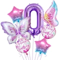 Details zum Schmetterling-Ballon-Set mit lila Zahl Null und Sternen mit Farbverlauf - Schmetterling Stern Set 0