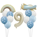 Kit de ballons rétro crème chiffre 9 avec ballons en aluminium arc-en-ciel et avion - Chiffre 9 Kit