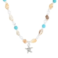Detalle del collar bohemio con colgante de estrella de mar, caracolas y cuentas turquesas - Estilo Concha Bohemio (12354)