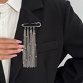 Elegant silver star tassel chain brooch pinned on black blazer lapel for fashion style - Silver Tassel (00344)