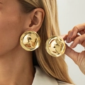 Gouden onregelmatige geometrische ronde oorbellen met een opvallend metallic vouwontwerp - Gouden Onregelmatige Schijf Stijl (03834)