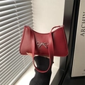 Retro red faux leather small square bag with silver bow accent and twin shoulder straps - Red