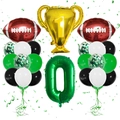 Football party balloon set with gold champion trophy and green number zero balloon - Football Trophy Number 0 Set